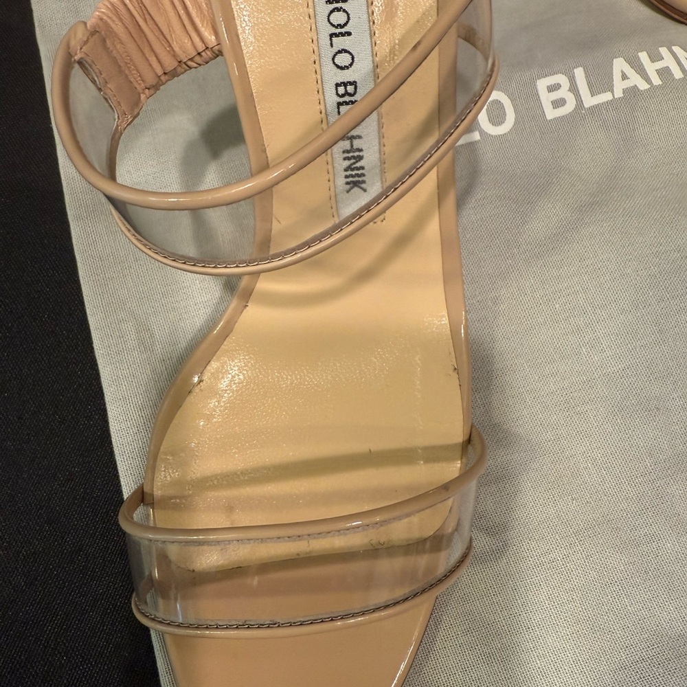 Manolo Blahnik Cream Tan Heels Stiletto Mule - Picture 9 of 13